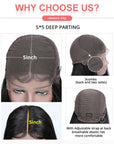4C Kinky Edge Glueless Invisible Crystal HD Lace Kinky Straight 13x4 Lace Front Bob Wig Yaki Straight Human Hair Wig