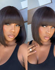 Upgraded Silky Straight Glueless Minimalist Lace Bob Wig With Bangs 100% Human Hair