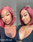 Reddish Purple Side Part Minimalist Lace Bob Wig 100% Human Hair