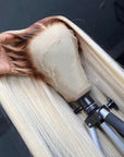 4/613 Ombre Blonde Straight Lace Front Wigs With Chocolate Brown Roots