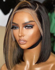 Blonde Highlight Bob With Bangs 13x4 Frontal Lace C Part Short Wig 100% Human Hair