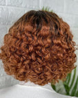 Trendy Mix Brown Short Cut Curly Minimalist HD Lace Glueless Side Part Wig 100% Human Hair