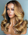 Clear HD Lace Ombre Honey Blonde Body Wave Human Hair Lace Front Wigs With Highlights
