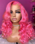 Pink Colored Glueless Body Wave 13x4 Lace Front Human Hair Wig