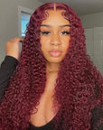 99J Colored Curly 13x4 Lace Front Wig Burgundy Glueless Human Hair Wig