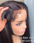 Crystal HD Lace 4C Kinky Edge Baby Hairline Straight 4x4 Lace Wig Glueless Human Hair Wig