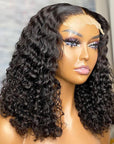 Glueless Invisible Crystal HD Lace Short Deep Curly 13x4 Lace Front Bob Wig 5x5 Lace Human Hair Wig