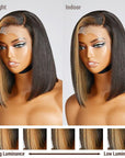 Blonde Highlight Bob With Bangs 13x4 Frontal Lace C Part Short Wig 100% Human Hair