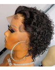 Natural Black Short Curly Pixie Cut Wigs 13x1 Lace Front Human Hair Wigs