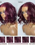 Dark Plum Loose Wave Minimalist HD Lace Glueless Mid Part Short Wig 100% Human Hair