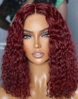 99j Burgundy Curly Bob Transparent Lace Frontal Wigs Lace Closure Wigs