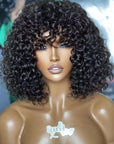 Full Curly Bob True Scalp Wig With Bangs Glueless Human Hair Wig
