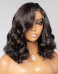 Elegant Natural Black Wavy Minimalist HD Lace Glueless C Part Short Wig 100% Human Hair