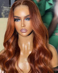 Limited Design | Aila Ginger Highlight 5x5 Closure HD Lace Glueless Mid Part Long Wig 100& Human Hair