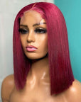 Blunt Cut 99J 13x4 Bob Lace Frontal Wigs 4x4 Burgundy Lace Closure Wig