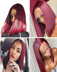 Blunt Cut 99J 13x4 Bob Lace Frontal Wigs 4x4 Burgundy Lace Closure Wig