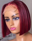 Blunt Cut 99J 13x4 Bob Lace Frontal Wigs 4x4 Burgundy Lace Closure Wig