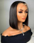 Blunt Cut Bob Wig 4x4 Transparent HD Lace Closure Wigs With Baby Hair