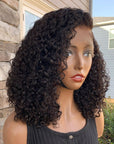 Full Kinky Curly 5x5 Closure HD Lace Glueless Side Part Neck Length Wig 100% Human Hair