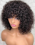 Curly Bob Wigs With Bangs Capless Fringe Human Hair Wigs