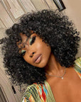 Curly Bob Wigs With Bangs Capless Fringe Human Hair Wigs