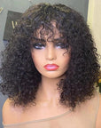 Curly Bob Wigs With Bangs Capless Fringe Human Hair Wigs