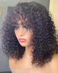 Curly Bob Wigs With Bangs Capless Fringe Human Hair Wigs