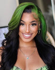Green Skunk Stripe Hair Wig Patch Color Body Wave Hairstyle Lace Front Wigs For Women