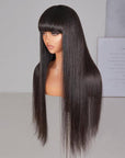 Glueless Silky Straight Human Hair Wigs With Bangs Throw On & Go Workout wigs