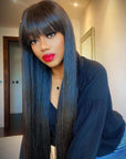Glueless Silky Straight Human Hair Wigs With Bangs Throw On & Go Workout wigs