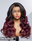 Limited Design | Alyssa Cabernet Ombre 13x4 Frontal Lace Right Side Part Long Wig 100% Human Hair