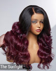 Limited Design | Alyssa Cabernet Ombre 13x4 Frontal Lace Right Side Part Long Wig 100% Human Hair