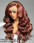 Limited Design | Reddish Brown Loose Body Wave 13x4 Frontal Lace C Part Long Wig 100% Human Hair
