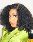 Afro Kinky Curly 5x5 Closure Lace Glueless S Part Shoulder Length Wig 100% Human Hair