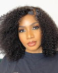 Afro Kinky Curly 5x5 Closure Lace Glueless S Part Shoulder Length Wig 100% Human Hair