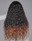 Limited Design | Sweety Brown Tails Highlight Water Wave 13x4 Frontal HD Lace C Part Long Wig 100% Human Hair