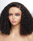 Full Kinky Curly 5x5 Closure HD Lace Glueless Side Part Neck Length Wig 100% Human Hair