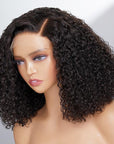 Full Kinky Curly 5x5 Closure HD Lace Glueless Side Part Neck Length Wig 100% Human Hair