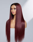 Limited Design | Patricia Burgundy Reddish Silky Straight 5x5 Closure HD Lace Glueless Long Wig 100% Human Hair