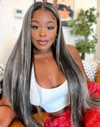 Black and White Wig Straight Lace Front Wig Platinum Highlights Human Hair Wig