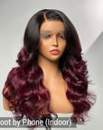 Limited Design | Alyssa Cabernet Ombre 13x4 Frontal Lace Right Side Part Long Wig 100% Human Hair