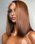 Side Part Ombre Chocolate Brown Blunt Cut Bob Wig 5x5 Transparent HD Lace Closure Wigs