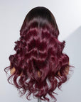 Limited Design | Alyssa Cabernet Ombre 13x4 Frontal Lace Right Side Part Long Wig 100% Human Hair