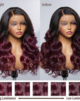 Limited Design | Alyssa Cabernet Ombre 13x4 Frontal Lace Right Side Part Long Wig 100% Human Hair