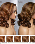 Limited Design | Bertha Highlight Loose Wave 13X4 Frontal Lace Mid Part Short Wig 100% Human Hair