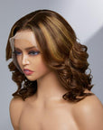 Limited Design | Bertha Highlight Loose Wave 13X4 Frontal Lace Mid Part Short Wig 100% Human Hair