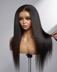 Natural Hairline Yaki Straight 13x4 Frontal Undetectable HD Lace Long Wig 100% Human Hair