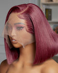 Reddish Purple Side Part Minimalist Lace Bob Wig 100% Human Hair