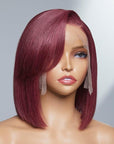 Burgundy New Trend Side-swept Bangs Bob Wig With 100% Human Hair
