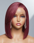 Burgundy New Trend Side-swept Bangs Bob Wig With 100% Human Hair